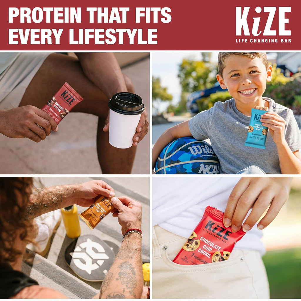 KiZE Energy Bars - Variety Pack - Gluten Free, Dairy Free Options, Non-GMO, and High Protein Meal Replacement Energy Bars, Clean and Simple Food Ingredients - 7-10g High Protein Snacks, (10 Count)