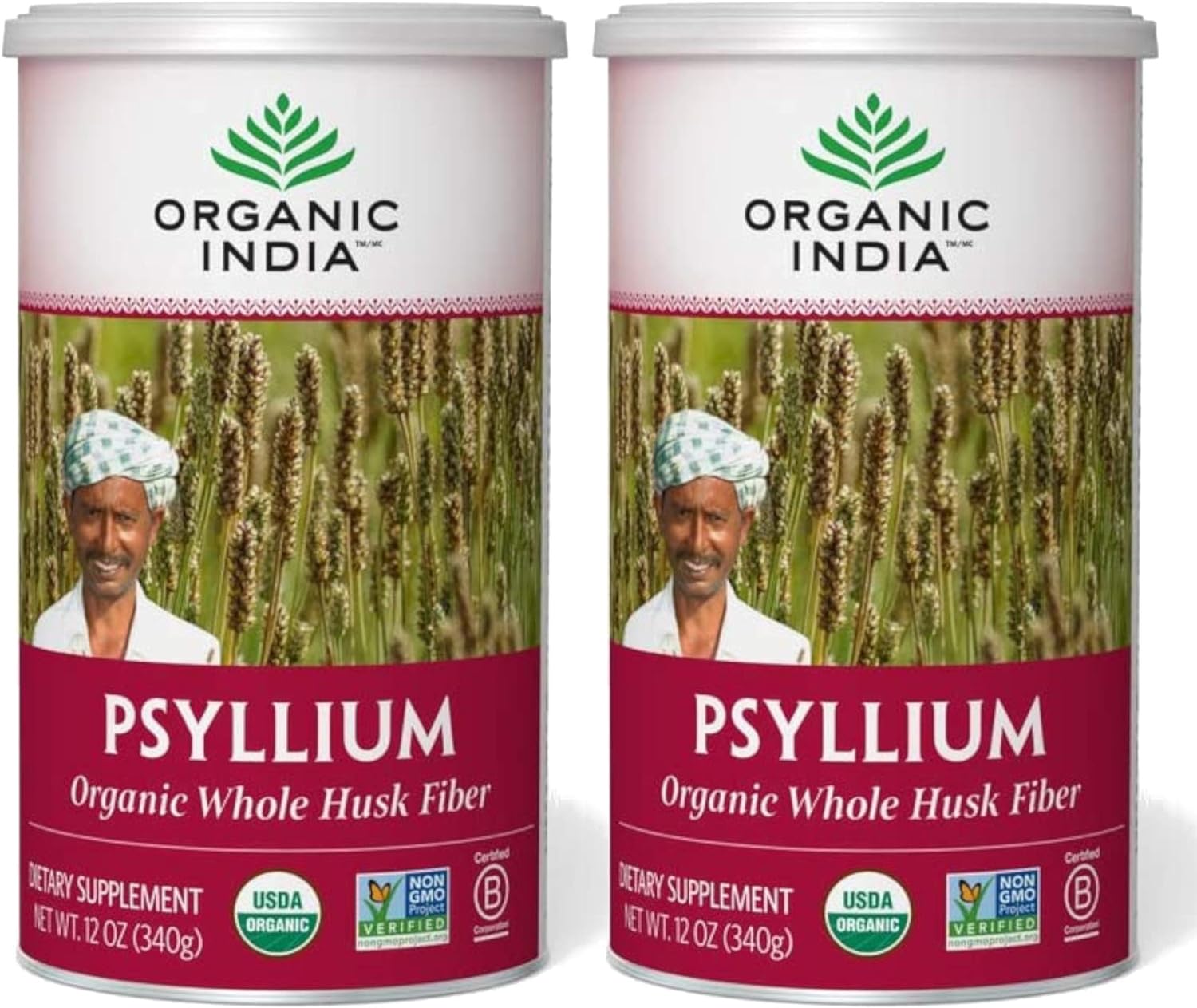 ORGANIC INDIA Whole Psyllium Husk Powder Organic - Psyllium Husk Fiber Supplement, Digestion Support, Vegan, Gluten-Free, Non-GMO, Soluble & Insoluble Fiber Source - 12 oz (Pack of 2)
