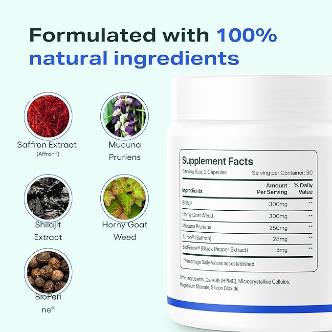 JOYMODE Daily Libido Support for Men – Natural Men’s Wellness Supplement with Shilajit, Mucuna Pruriens, Horny Goat Weed, Saffron and BioPerine – 60 Capsules, Non-GMO, Gluten-Free