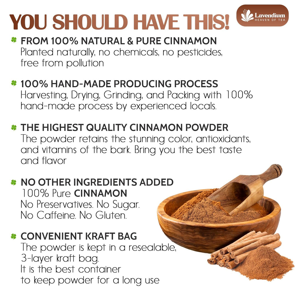 Lavendium Premium 20oz Cinnamon Powder, 100% Natural & Pure, Ground Cinnamon Bark, No Additives, No Gluten, Vegan