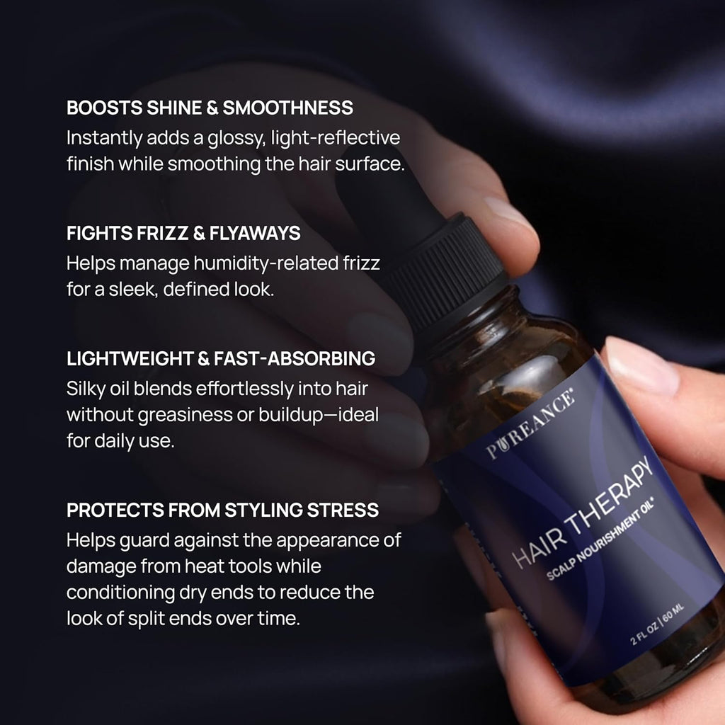 PUREANCE Hair Therapy - Hair Growth Oil for Dry & Frizzy Hair - Scalp Serum for Women & Men - With Aloe Vera Gel, Castor, Argan, Black Seed, Rosemary & Peppermint Essential Oils & More - 2 Fl OZ