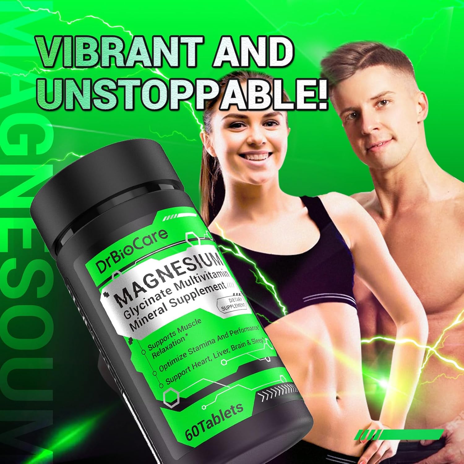 Energy Boost & Magnesium Glycinate, Contains Vitamin D3, Vitamin C, Turmeric, Ashwagandha, Milk Thistle, Calcium & Magnesium Supplement 60 Tablets