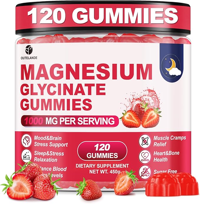 120 CT Magnesium Glycinate Gummies 1000 mg for Women and Men, Magnesium Malate & Taurate Supplements for Sleep, Body Support and Relaxation, Sugar Free, Vegan, Strawberry Flavor