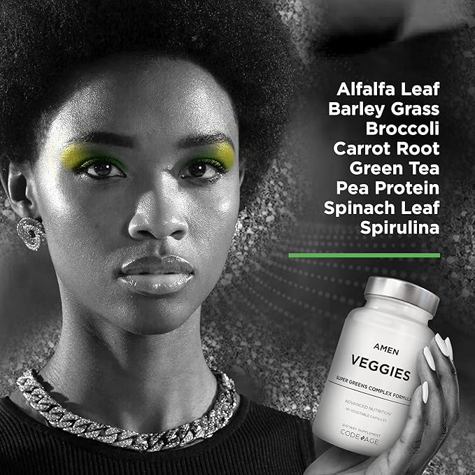 Amen Veggies, Daily Veggies Vitamins Supplement, Vegetables Vegan Blend & Whole-Food Raw Greens Multivitamin Capsules, Mushroom Complex, Superfood, Minerals, Green Vegetable Nutrients, Non-GMO, 90 ct