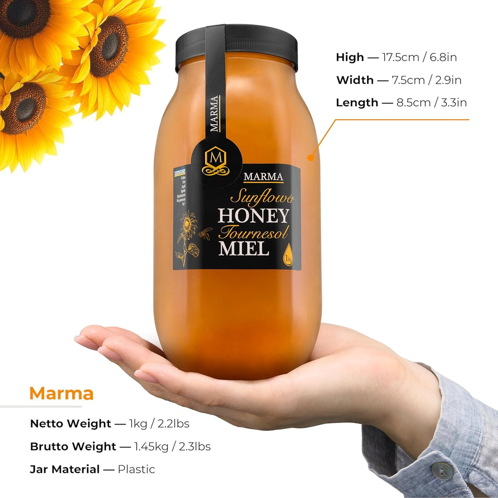 HONIGMA® Marma Sunflower Honey | Authentic Raw Honey from Ukraine | 100% Pure, Unpasteurized & Fully Crystallized | 1000g/35.2oz | Naturally Solid Texture | Pack of 2