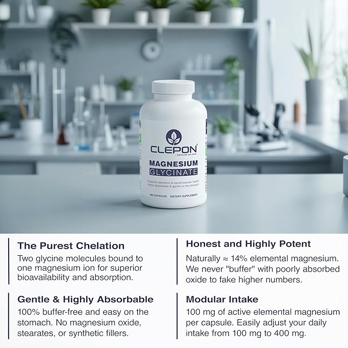 Magnesium Glycinate (100mg Elemental per Capsule) - 180 Capsules - High Absorption, Fully Chelated - Sleep Support, Relaxation, Muscle Cramps & Heart Health - 3rd Party Tested, Non-GMO, Vegan