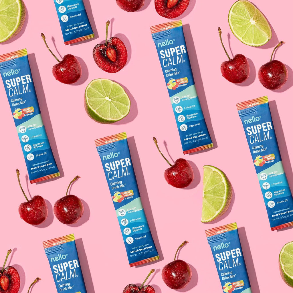 Supercalm Drink Mix - Ashwagandha KSM 66, Magnesium Glycinate & L-Theanine Supplement - Ashwagandha Root Extract - Focus and Relaxation Support (20 Travel Packets) - Cherry Limeade