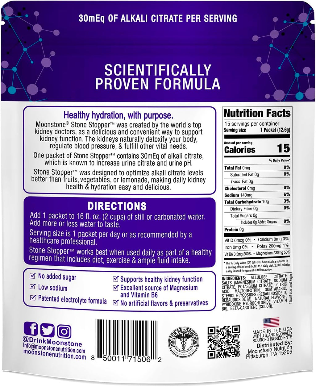 Stone Stopper Drink Mix, Lemonade, Kidney Stone Prevention, Calcium Oxalate Protector, Alkali Citrate Support, Developed by Urologists to Improve Hydration and Support Kidney Health, 15 Day Supply