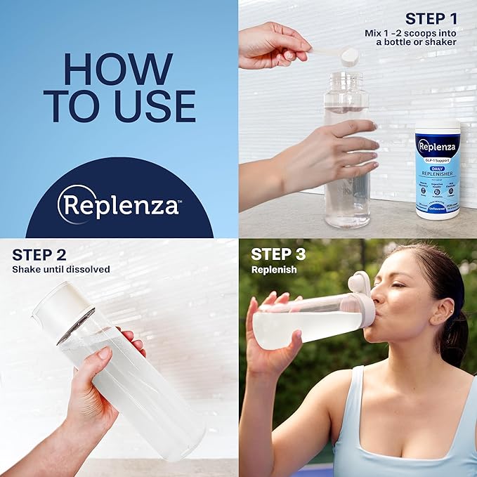 Replenza Daily Replenisher Nutritional Support Powder – Muscle Recovery, Digestive Health & Skin Elasticity Mix of Amino Acids, Prebiotics and Collagen Peptides – Unflavored, 30 Scoops