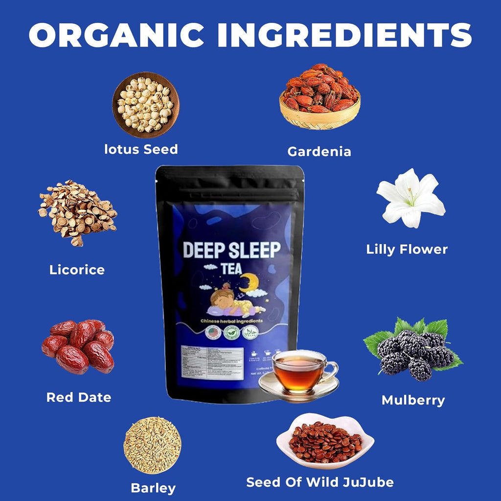 Deep Sleep Tea – Caffeine Free - Bedtime Herbal Tea for Relaxation & Stress Relief with Mulberry, Wild Jujube, Chinese Herbs – Natural Sleep Aid with no Melatonin – 30 Relaxing Tea Bags
