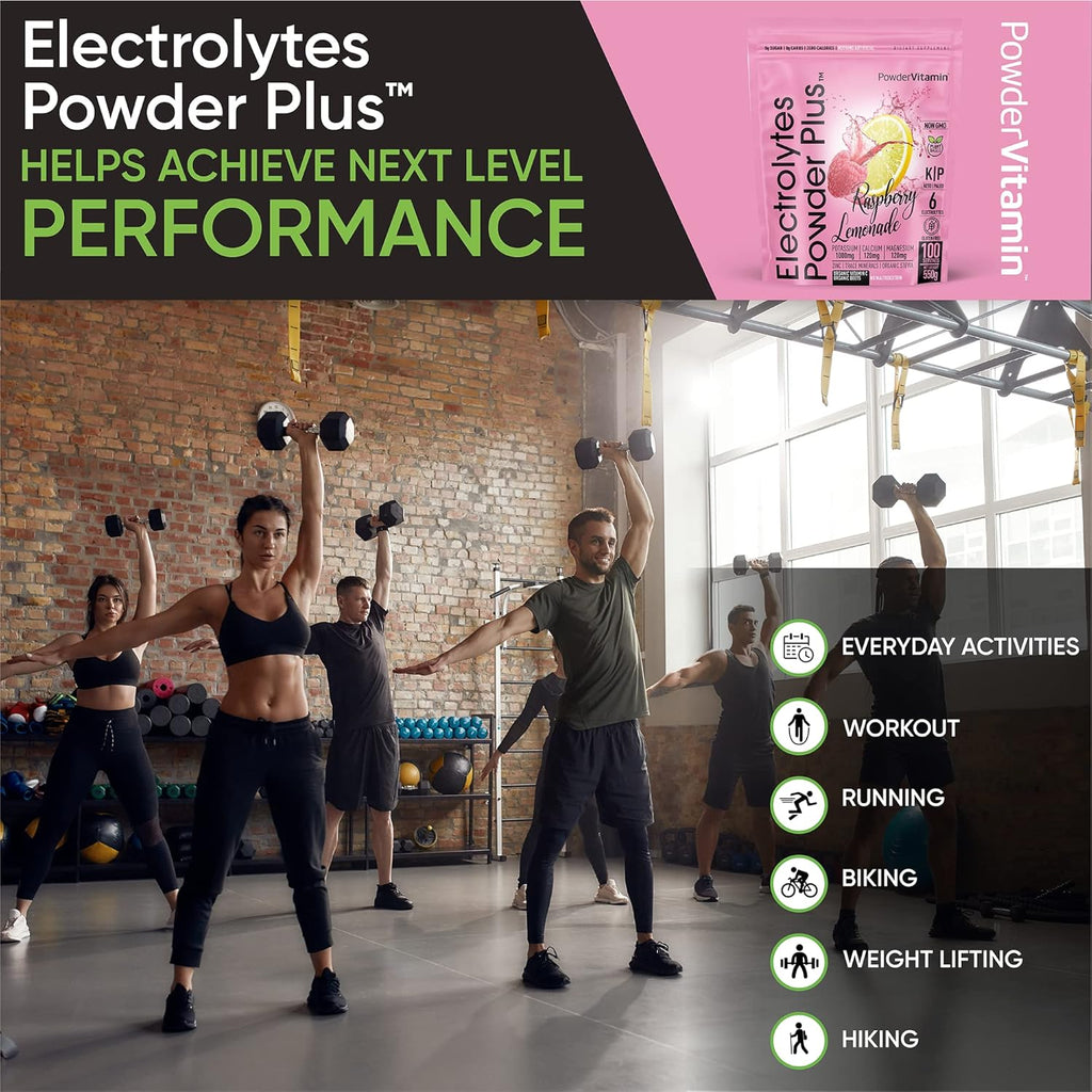 PowderVitamin Electrolytes Powder Plus (100 Servings) Raspberry Lemonade Electrolyte Powder, Zero Calorie, Keto, Zero Sugar, No Maltodextrin, 1000mg Potassium,120mg Calcium,120mg Magnesium, Hydration