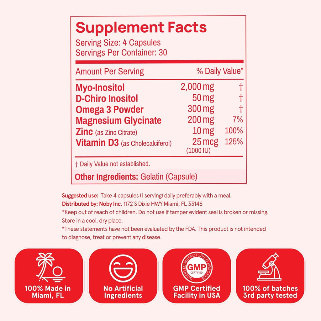 Inositol Multivitamin Capsules – Myo-Inositol & D-Chiro 40:1 Blend, Omega-3, Vitamin D3, Magnesium, Zinc – Supports Women’s Health, Mood, Energy, Supplement – 30 SVG