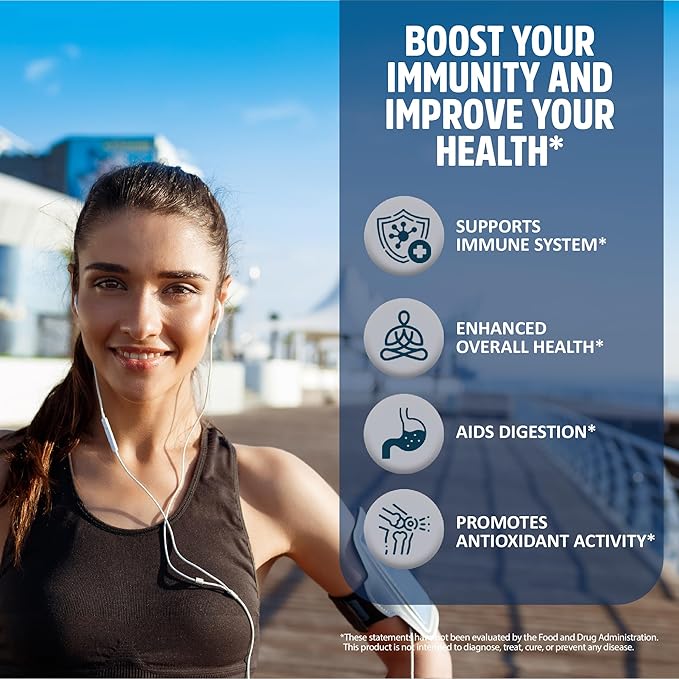 Immune Support Supplement 12 in 1 Complex with Vitamin C, D3, Zinc, Echinacea, Elderberry, Ginger, Turmeric. Immune Defend for Men & Women, Non-GMO, Gluten-Free, Vegan, USA