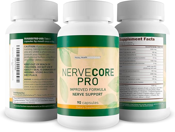 Nerve Core Pro - Our Best Vitamin B12 Nerve Support Lion’s Mane Nerve Repair Supplement - Nervous System Damage Repair Supplements B12 Nerve Regeneration Magnesium Nervous System Support Supplement