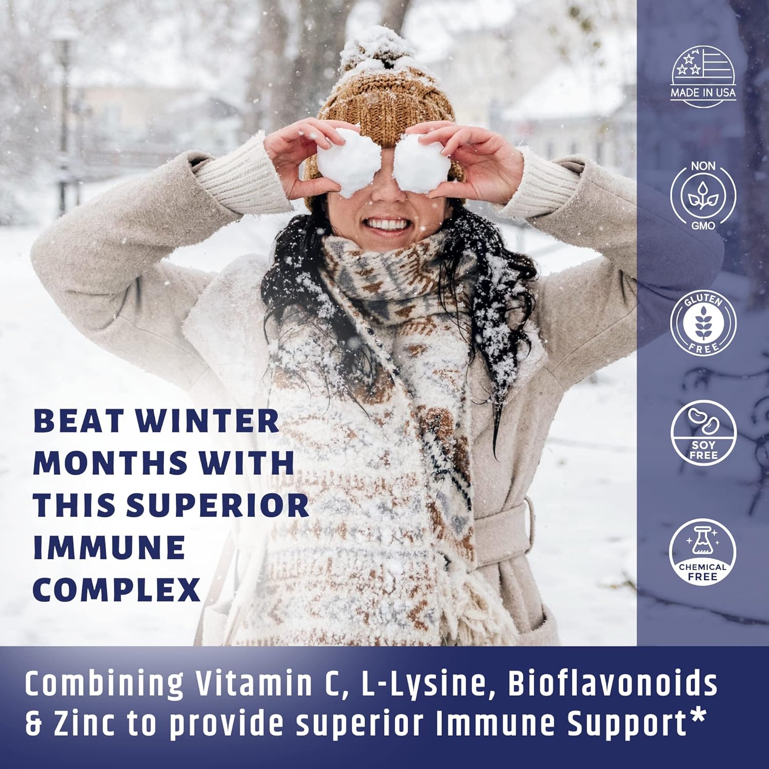 Vitamin C 1000mg Complex with L-Lysine 500mg, Zinc 12mg, Bioflavonoids 300mg. Doctor Formulated Magnesium Stearate Free Supplements for Healthy Immune System Support.(1)