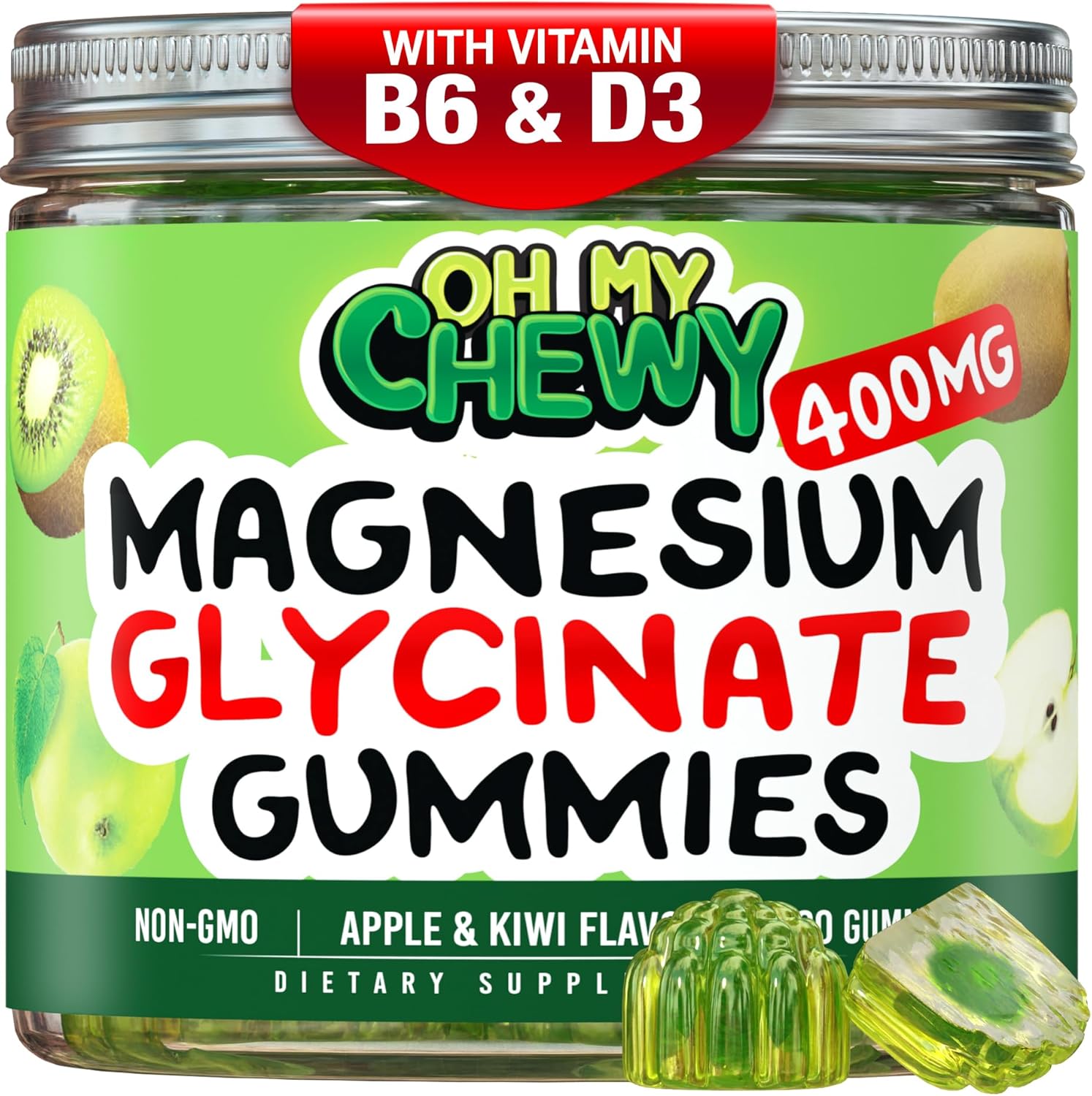 Center-Filled Magnesium Glycinate Gummies 400MG - High Absorption for Kids, Teens & Adults - Supplement for Sleep, Calm & Muscle Relaxation with B6 & D3 - Gluten Free & Vegan Friendly - 120 Count