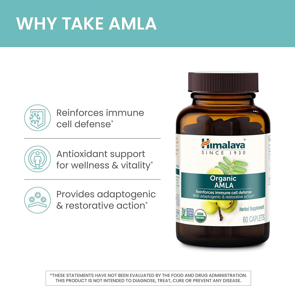 Himalaya Organic Amla/Amalaki for Active Immune Support and Cellular Defense, 600 mg, 60 Caplets, 2 Month Supply, 2 Pack