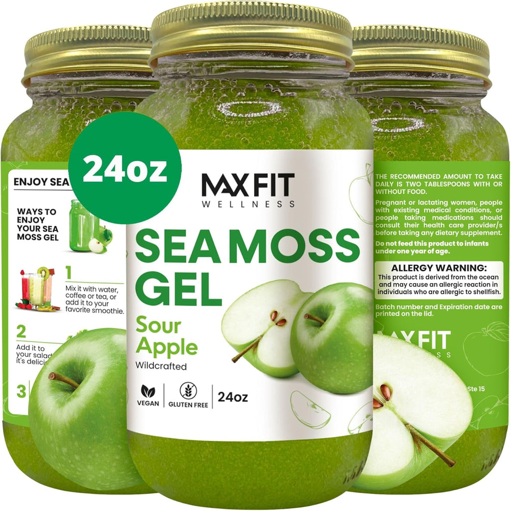 Sea Moss Gel Sour Apple Wild-Harvested 24oz Wildсrafted Gold Sea Moss Gel from Saint Lucia | 92 Vitamins and Minerals | Vegan Superfood
