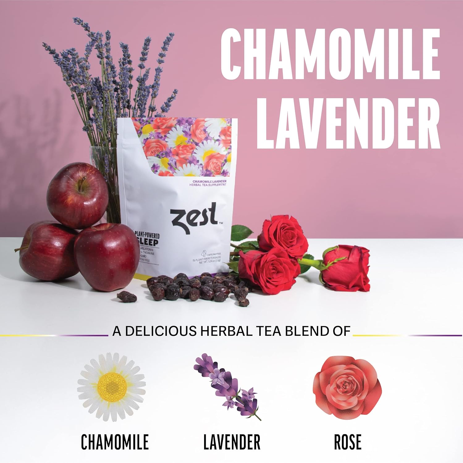 Zest Sleep Tea - 2mg Melatonin Tea for Sleep - Chamomile Lavender Herbal Blend - 15Ct Pack - Calming & Relaxing Ingredients for a Perfectly Sleepy Bedtime