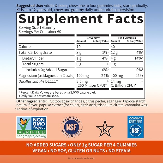 Garden of Life Magnesium Citrate Supplement Gummies with Prebiotics & Probiotics for Stress, Sleep & Recovery - Vegan, Gluten Free, Kosher, Non-GMO, No Added Sugars, Orange Cream Flavor, 60 Count