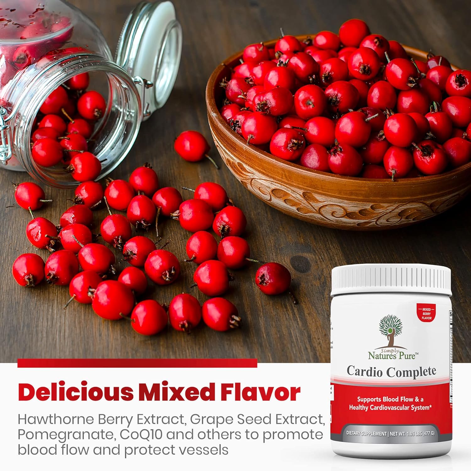 Simply Natures Pure Cardio Complete with 5,000 L-Arginine, 1,000mg L-Citrulline, and Hawthorn Berry - Heart Health & Cardiovascular Support Powder Supplement and 3-in-1 Nitric Oxide Booster