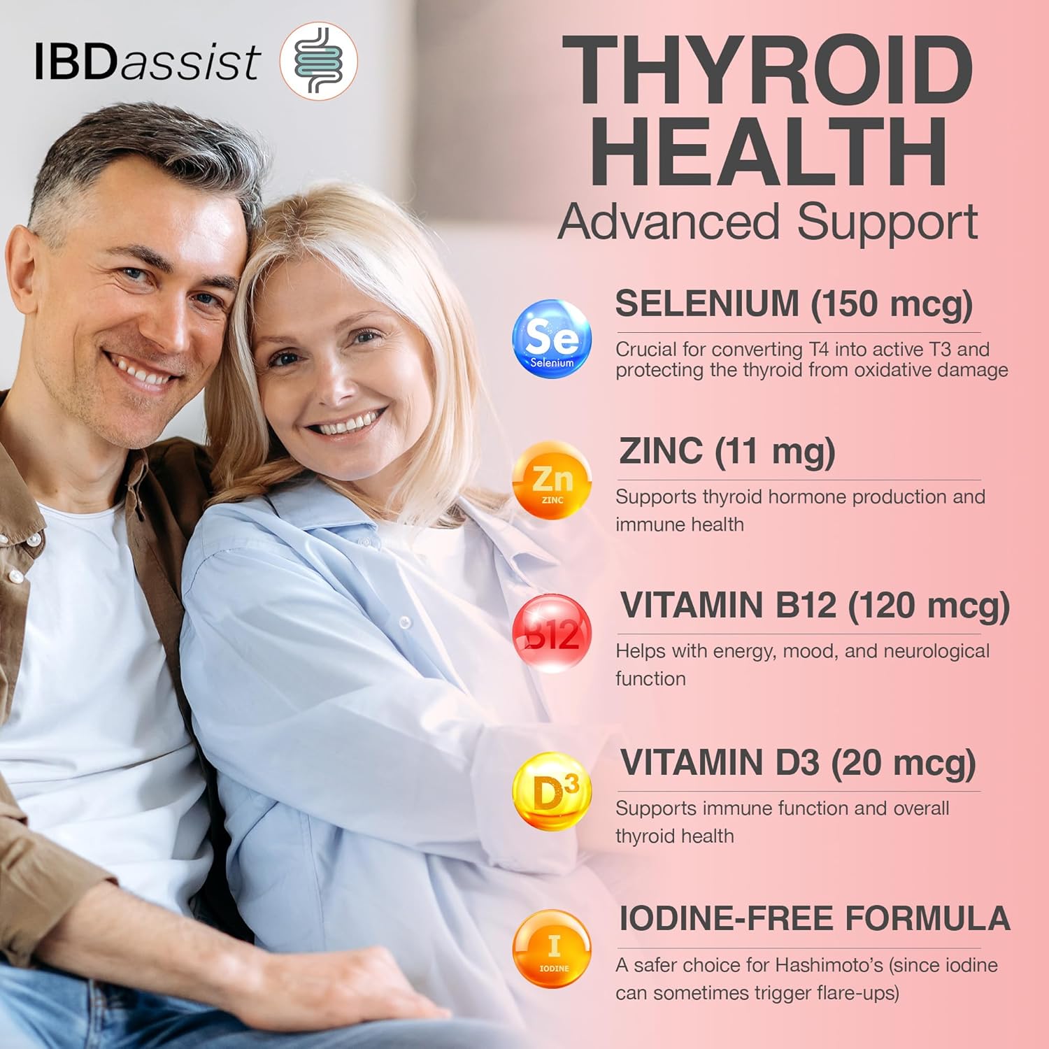 IBDassist™ Hashi Aid Thyroid Support for Women & Men - Thyroid Supplement for Hashimoto's Disease & Hypothyroidism* - with Ashwagandha, Selenium, Zinc, Essential Vitamins & More - 30 Capsules (3 Pack)
