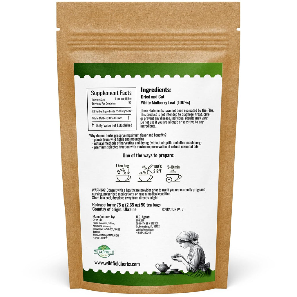50 Bags White Mulberry Tea Mulberry Leaf Herbal Tea (Morus Alba) - 50 Count 1.5g Bags Herb Hoja De Morera