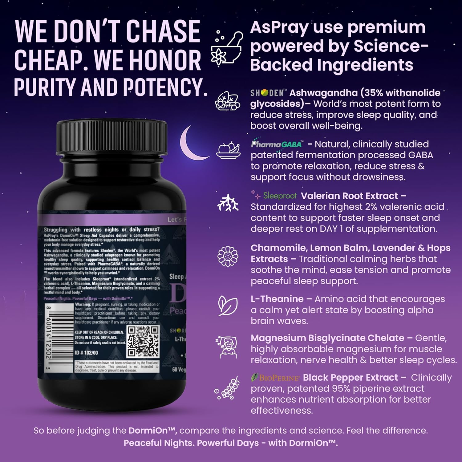 DormiOn™ Melatonin-Free Sleep Aid 10-in-1 Sleep, Stress, Cortisol, Mood & Memory Supports with Valerian, GABA, Ashwagandha, BioPerine, L-Theanine, Magnesium & Herbs – Wake Up Refreshed & No Grogginess