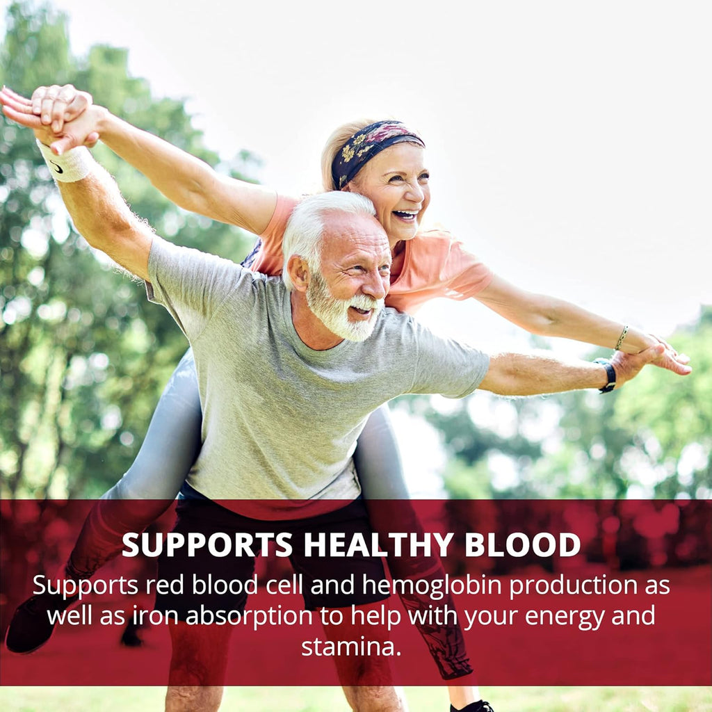 Natural Blood Builder Iron Supplement and Support for Healthy RBC & Oxygen Levels and Red Blood Cells Production for Women and Men - 60 Pills