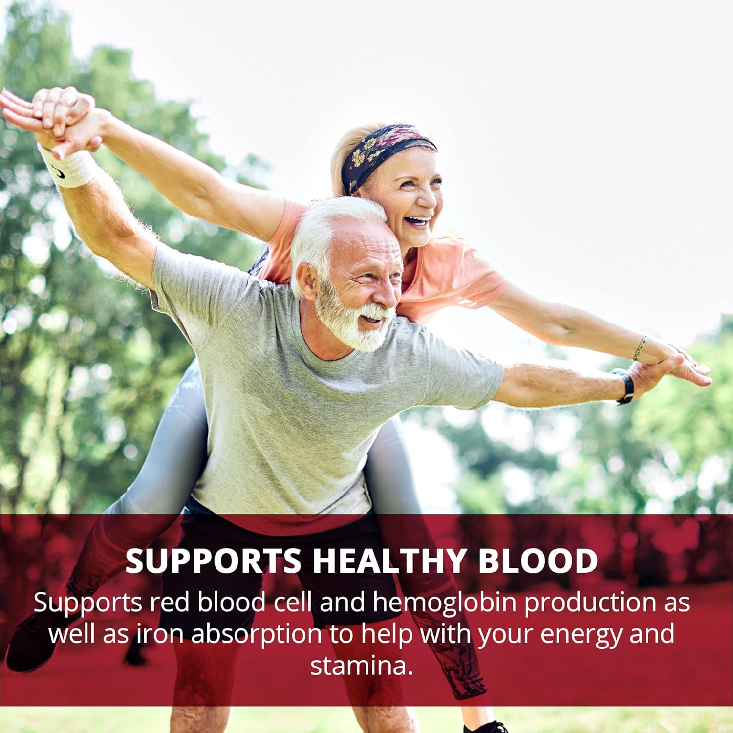 Natural Blood Builder Iron Supplement and Support for Healthy RBC & Oxygen Levels and Red Blood Cells Production for Women and Men - 60 Pills
