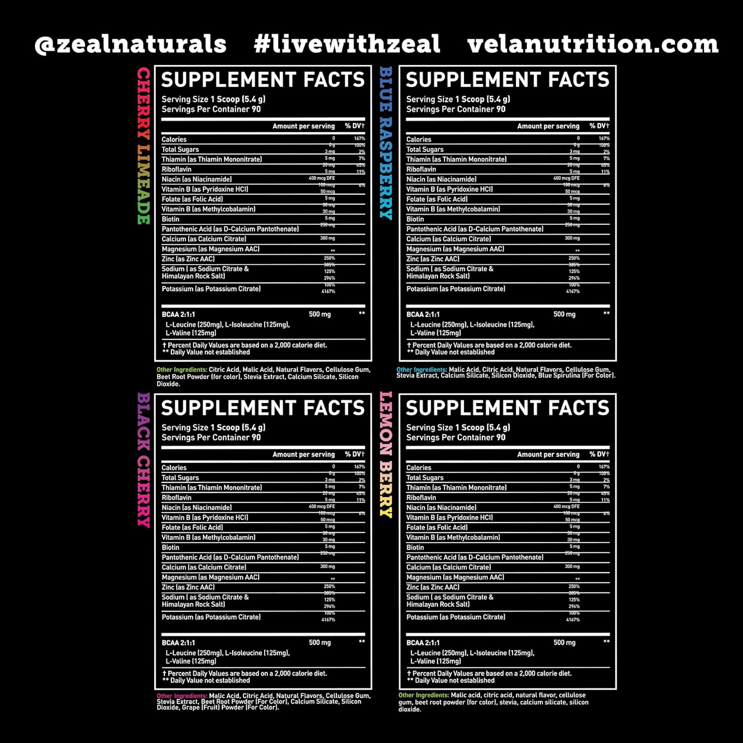 Zeal Naturals Enhanced Electrolyte Powder Stick Packs (Variety Pack - 20 Packets) Sugar Free + BCAA B-Vitamins & Pink Himalayan Salt - Keto Electrolytes, Hydration Powder