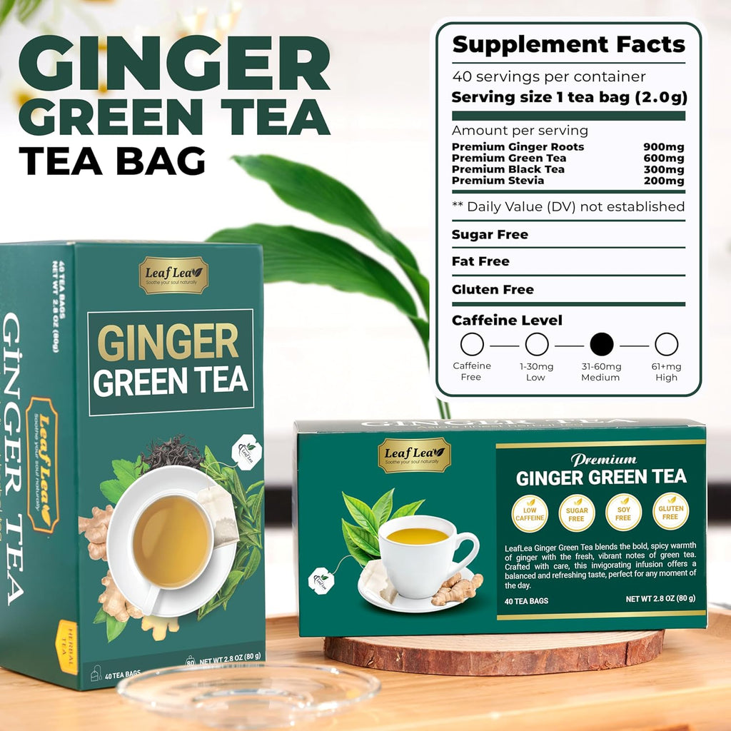 Premium Ginger Green Tea Bags Blend, Natural Green Tea with Ginger Tea Bags, Spicy and Warming Flavor Promotes Healthy Digestion, Ideal For Gift Box | 160 Tea Bags