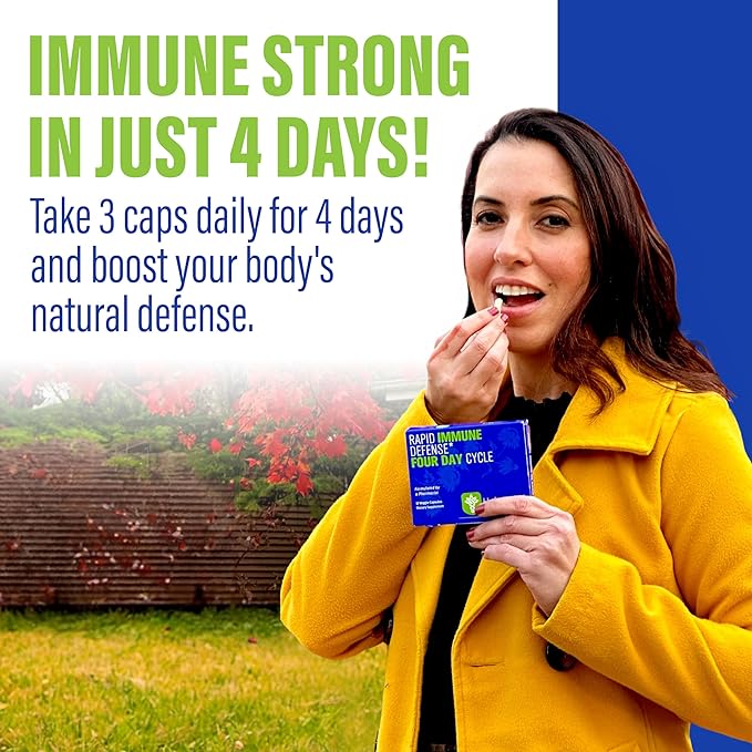 HybridCR Rapid Immune Support Supplement – 4 Day Immunity Supplement - Immune Defense Booster with Echinacea, Ginseng, Andrographis, Zinc, Selenium – Travel Size System Support – 24 Caps, 2 Dose Packs