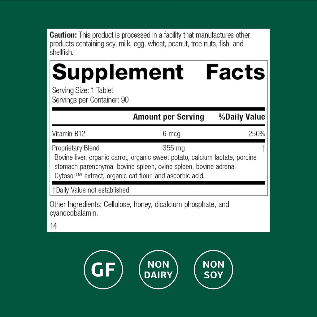 Standard Process Cataplex B12 - Vitamin B12 Supplement for Blood Health Support & Nervous System Function - B12 Vitamin Supplement for Well-Being - Gluten-Free, Non-Dairy & Non-Soy - 90 Tablets