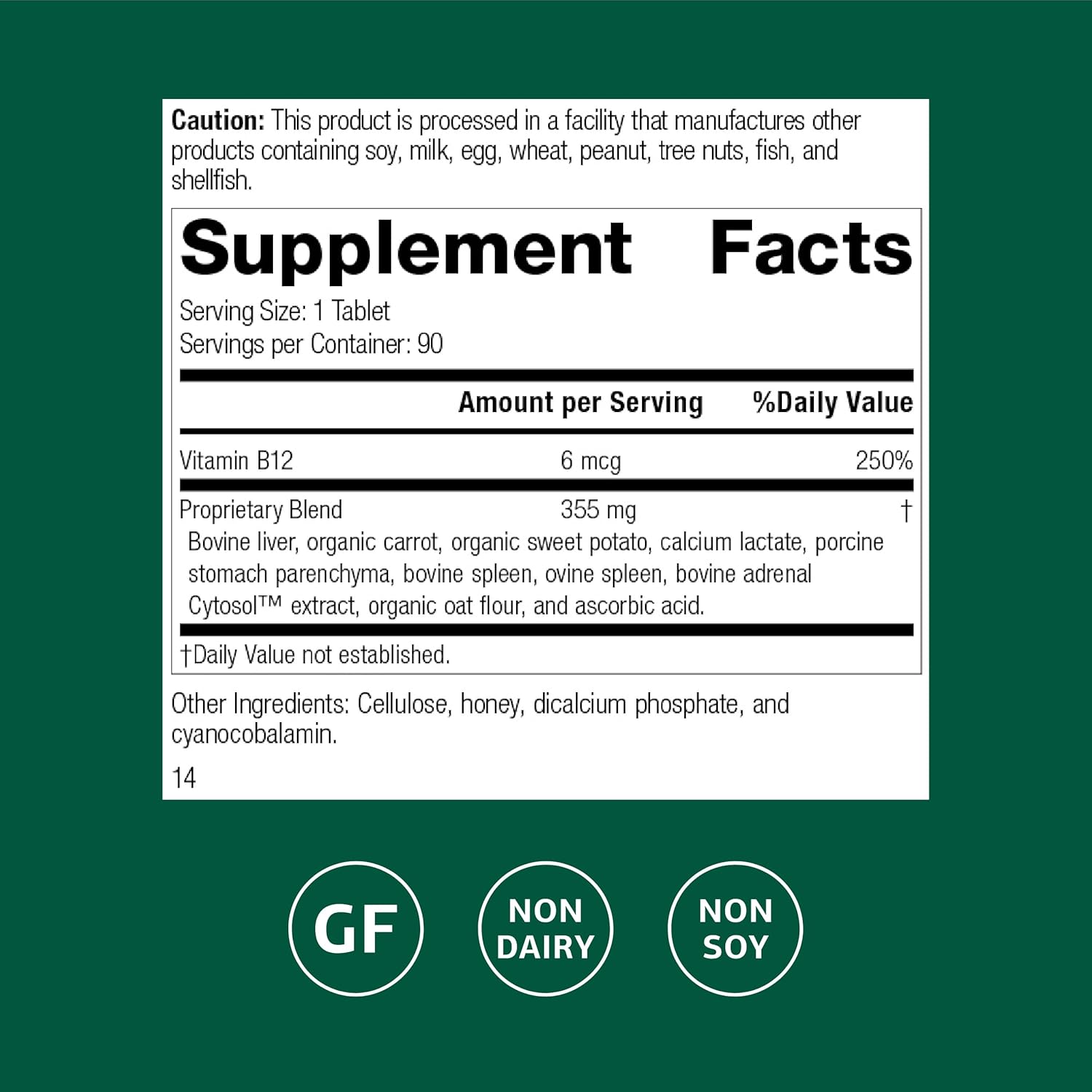 Standard Process Cataplex B12 - Vitamin B12 Supplement for Blood Health Support & Nervous System Function - B12 Vitamin Supplement for Well-Being - Gluten-Free, Non-Dairy & Non-Soy - 90 Tablets
