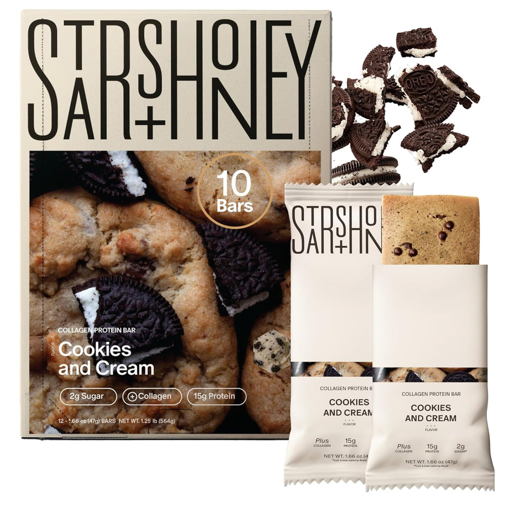 Stars + Honey Protein Bars - Cookies and Cream, 15g Protein, 2g Sugar, w/Collagen Keto Friendly Snack - Gluten, Dairy, Seed Oil, & Soy Free - High-Protein Snacks for Energy & Recovery -10 pack