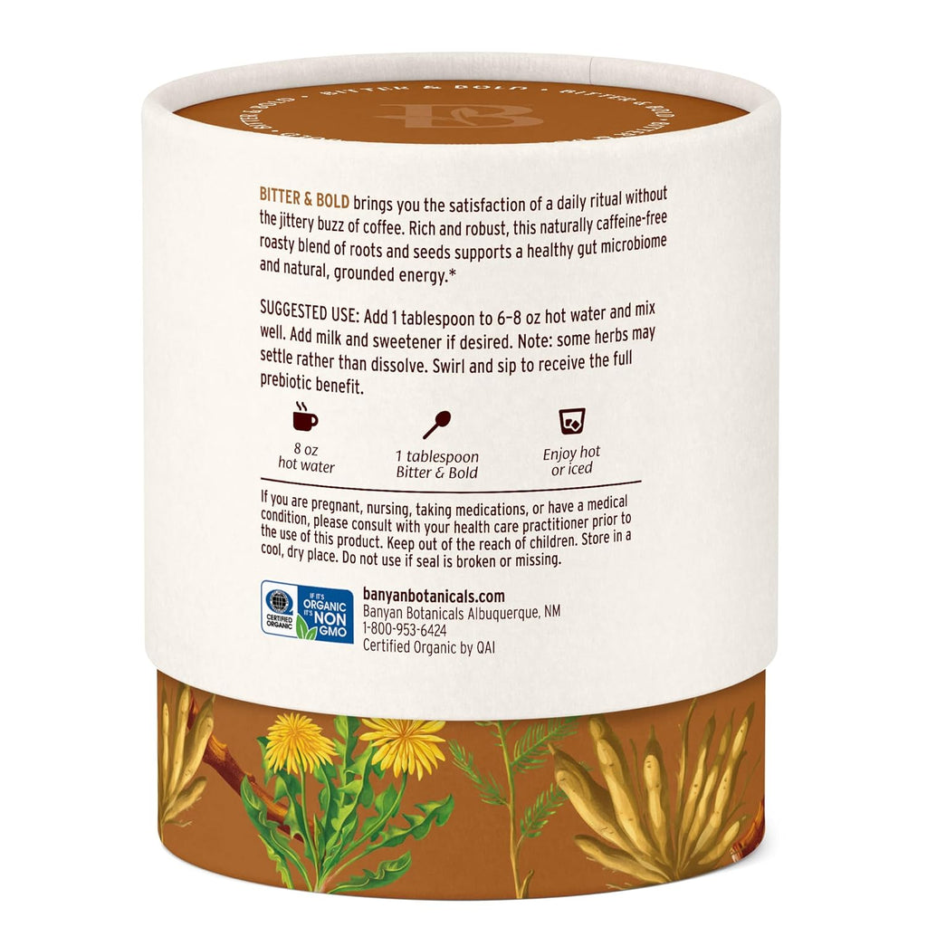 Banyan Botanicals Bitter & Bold – Organic Caffeine-Free Herbal Coffee Alternative – Milk Thistle, Chicory, and Dandelion Coffee Alternative – 3.5 oz, 16 servings – Fair for Life, Non-GMO, Vegan