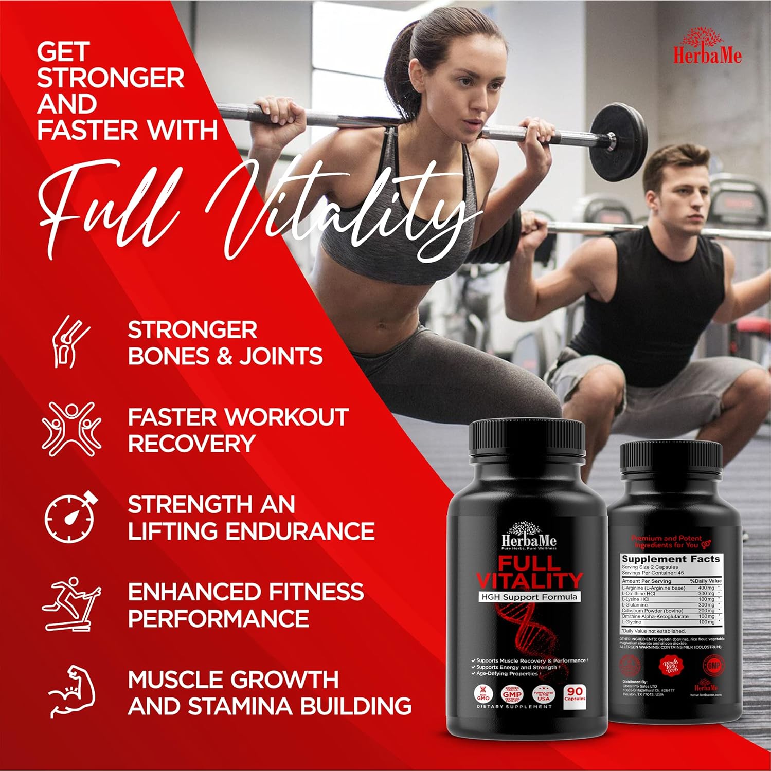 HGH Supplements for Men and Women, 90 Capsules - Naturally Supports Human Growth Hormone, Muscle Building, Muscle Growth Formula, Post Workout Recovery Amino Acid Blend with Colostrum Pills