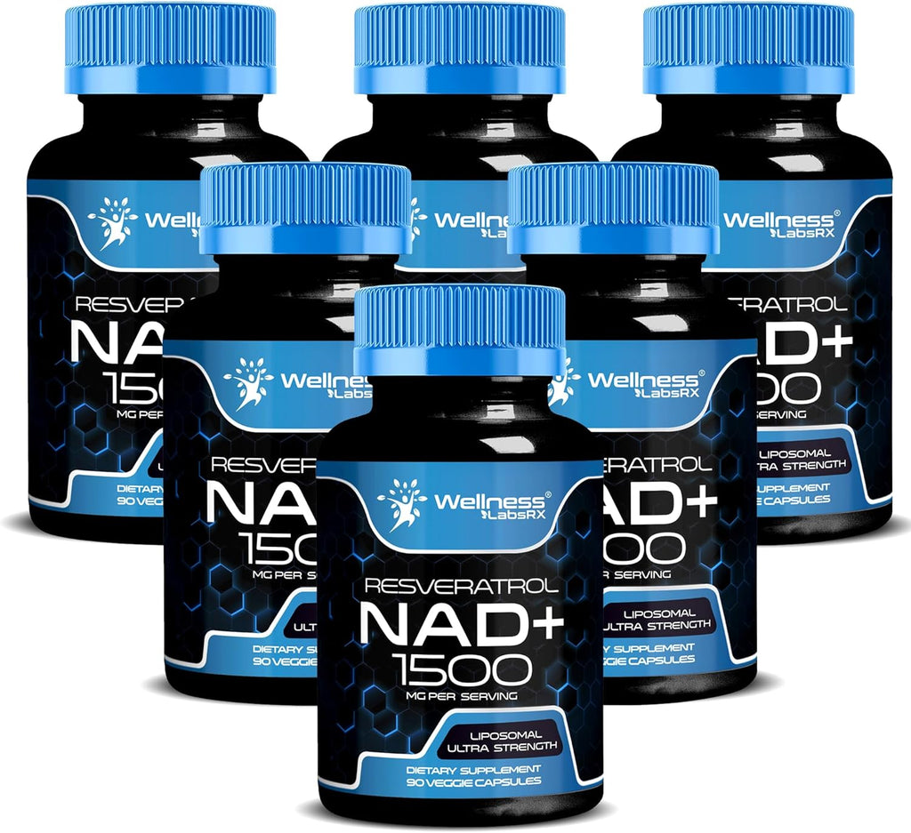 NAD Supplement, 1500mg - Liposomal NAD+ Supplement with Resveratrol, NAD Plus Boosting - Support Cellular Health, Stamina & Healthy Aging - Ultra Strength Capsules, USA Made - 6 Pack