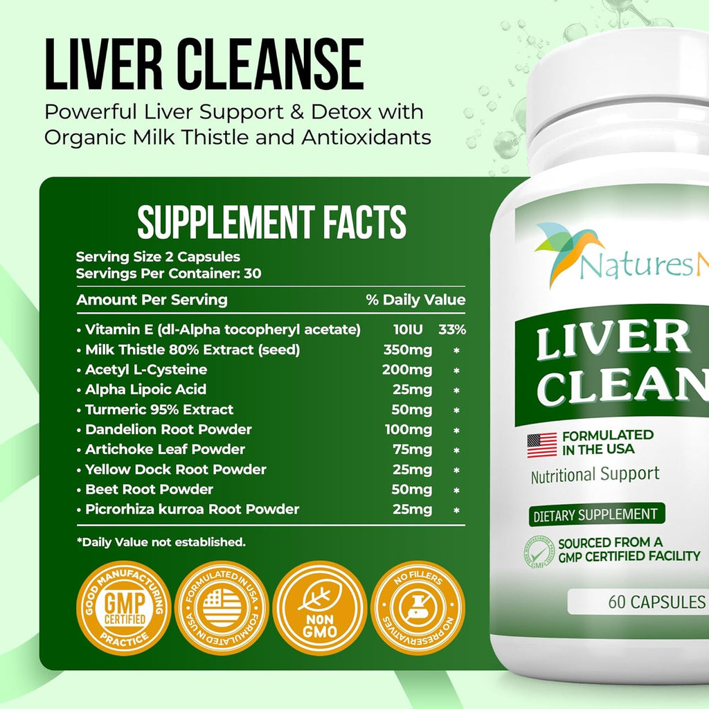 Nature's Nectar Liver Cleanse Detox & Repair – Active Liver Support Supplement with Milk Thistle Liver Detox – Helps Repair & Protect Liver, Aids Fatty Liver & Gallbladder Health – 60 Capsules