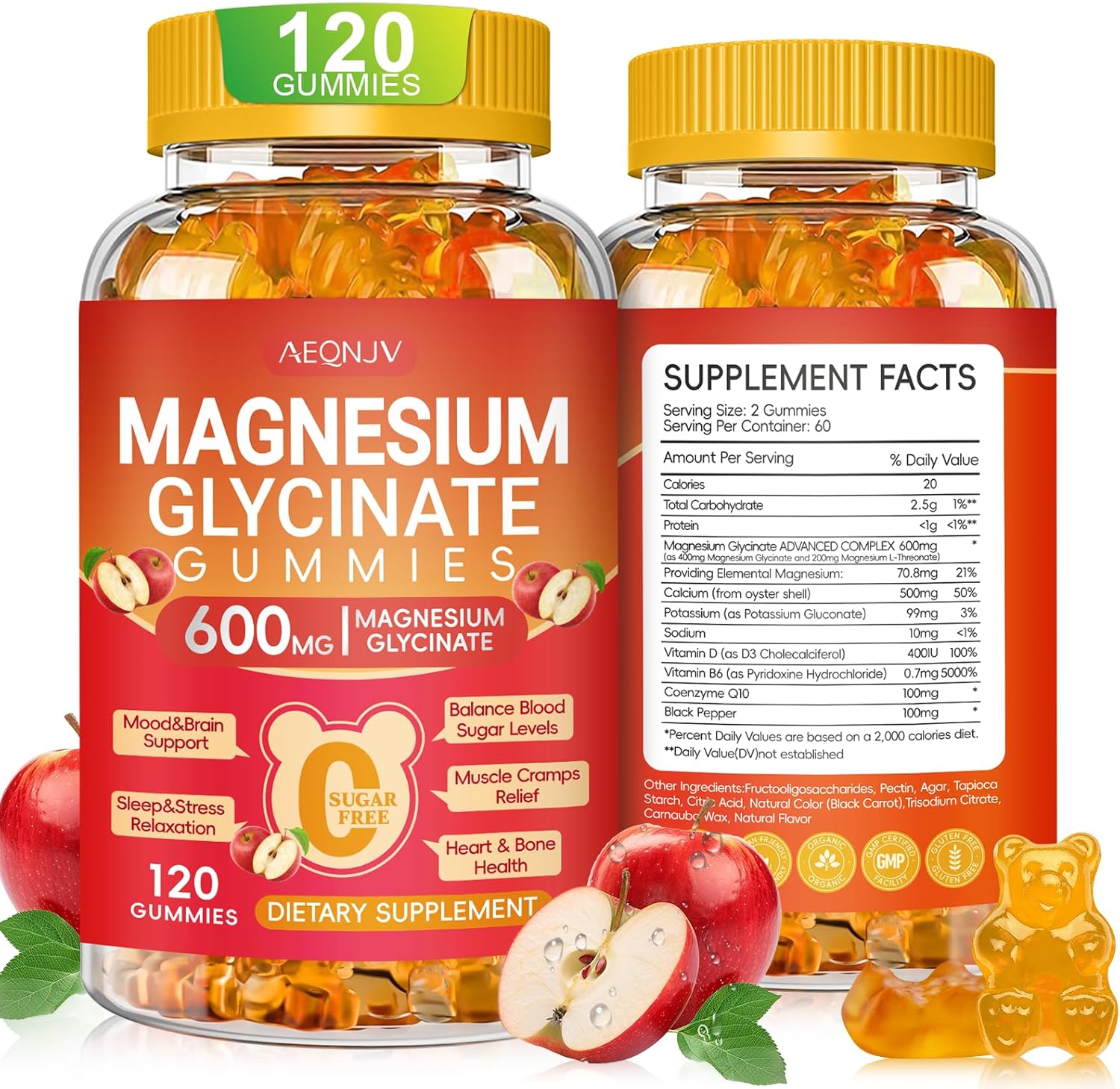 Magnesium Glycinate Gummies 600mg High Absorption, Magnesium Glycinate for Women and Men with Vitamin D, B6, and CoQ10 for Adults & Kids, Magnesium Supplement for Calm Support & Sleep, 120 Count