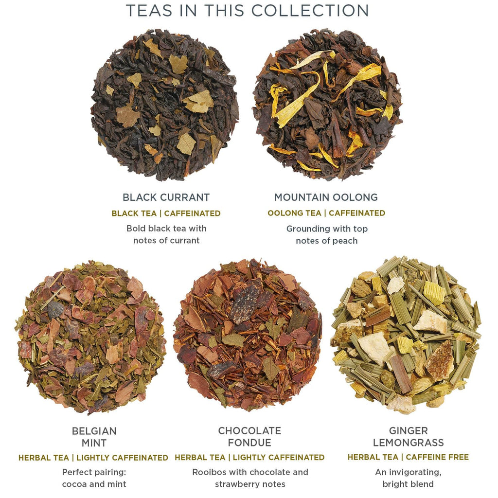 Tea Forte Winter Chalet Premium Petite Presentation Box Gift Set Sampler, 10 Count, 2 of Each Blend Individually Wrapped Handcrafted Pyramid Infuser Bags