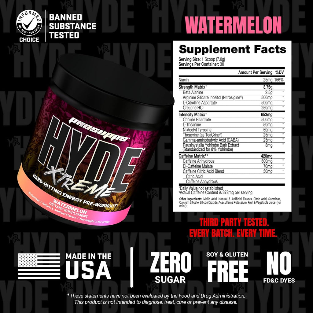 PROSUPPS Mr. Hyde Xtreme Pre Workout Powder with Creatine, Beta Alanine & Caffeine – Extreme Energy, Pumps, Focus & Performance - Fitness & Gym Supplements for Men & Women (Watermelon, 30 Servings)
