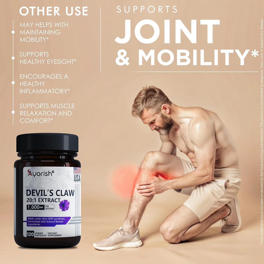 Devils Claw 1000mg | 120 Capsules | 20:1 Concentrated Root Extract | Devils Claw Herbal Supplement | Non-GMO, Gluten Free Supplement