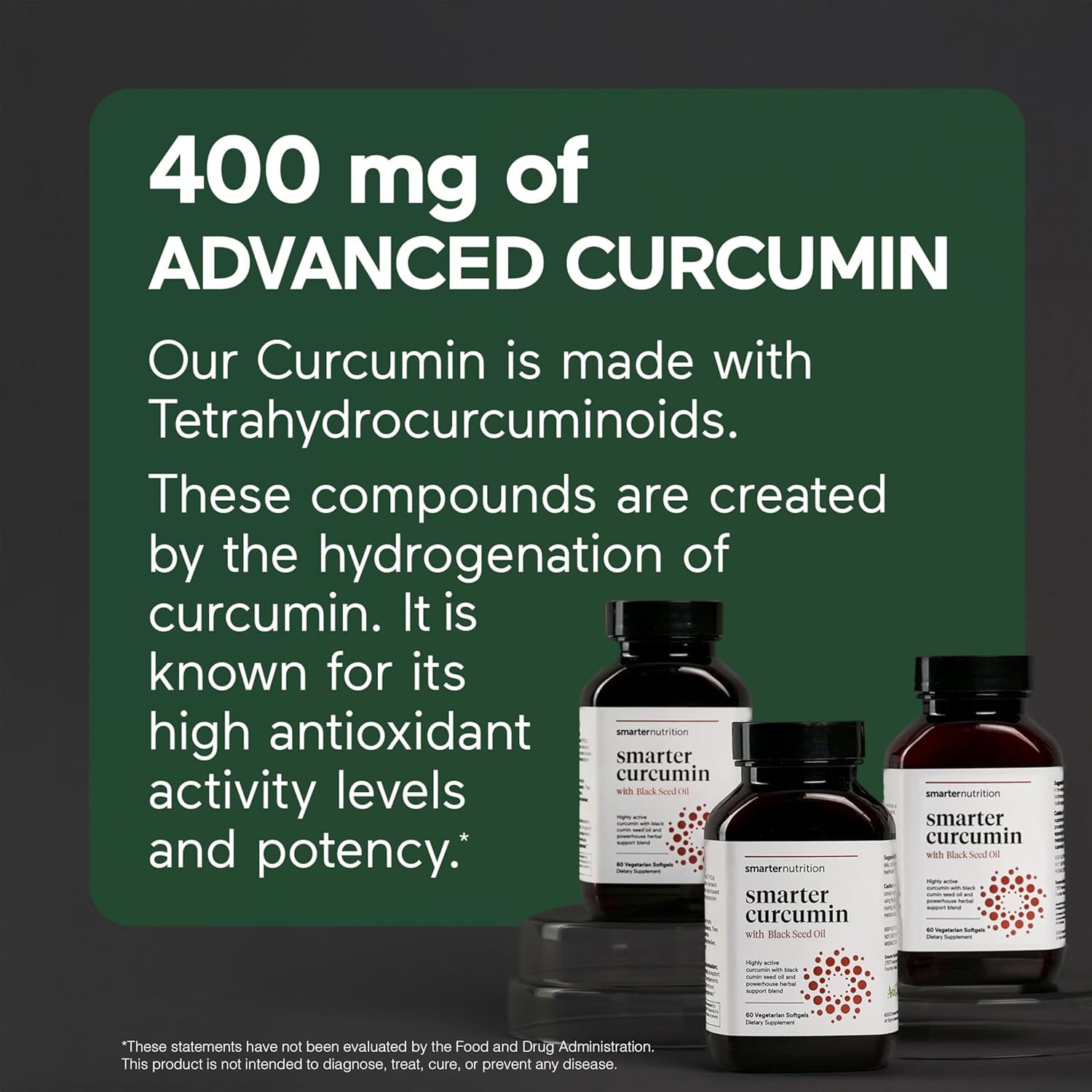 Smarter Nutrition Curcumin Softgels - Vegan High Absorption 400 mg Turmeric Supplement + Black Seed Oil & Ginger - 95% Tetrahydrocurcuminoids Non-GMO, USA Manufactured - 60 Ct[30 Servings]