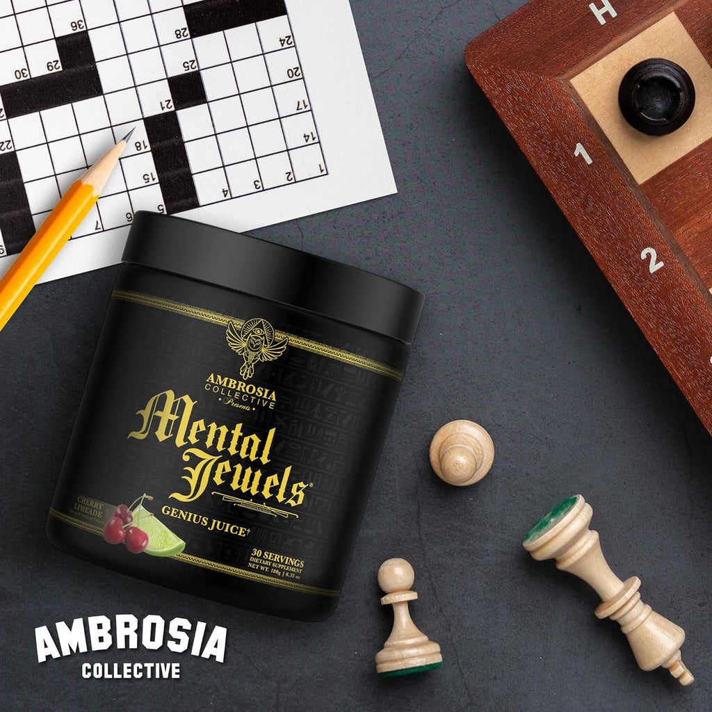 Ambrosia Mental Jewels Powder - Cognitive Enhancer | Increase Memory, Communication Skills, Concentration & Focus | Decrease Reaction Time | Alpha GPC, Choline, BaCognize | 30 Servings| Cherry Limeade