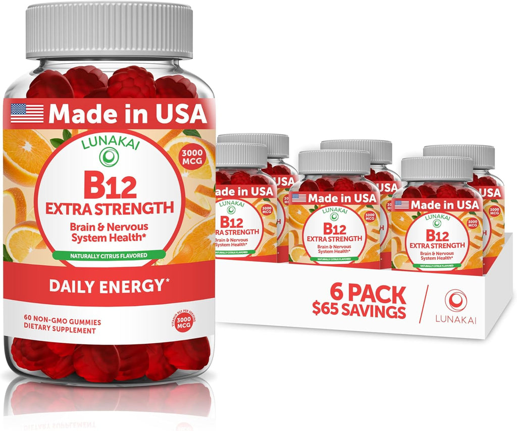 Vitamin B12 Gummies for Adults - Tastiest Proprietary Formula - 3000mcg Methyl B-12 High Absorption Energy Gummies - Non-GMO Vegan Vit B12 - Chewable B 12 for Energy Support and Bone Health - 6 Pack