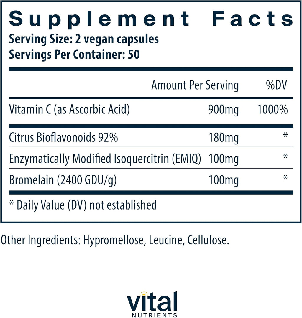 Vital Nutrients Aller-C | Vegan Respiratory and Sinus Function Support*| Isoquercitrin, Bromelain, Bioflavonoids, & Vitamin C | Gluten, Dairy, Soy Free Supplement | 100 Capsules