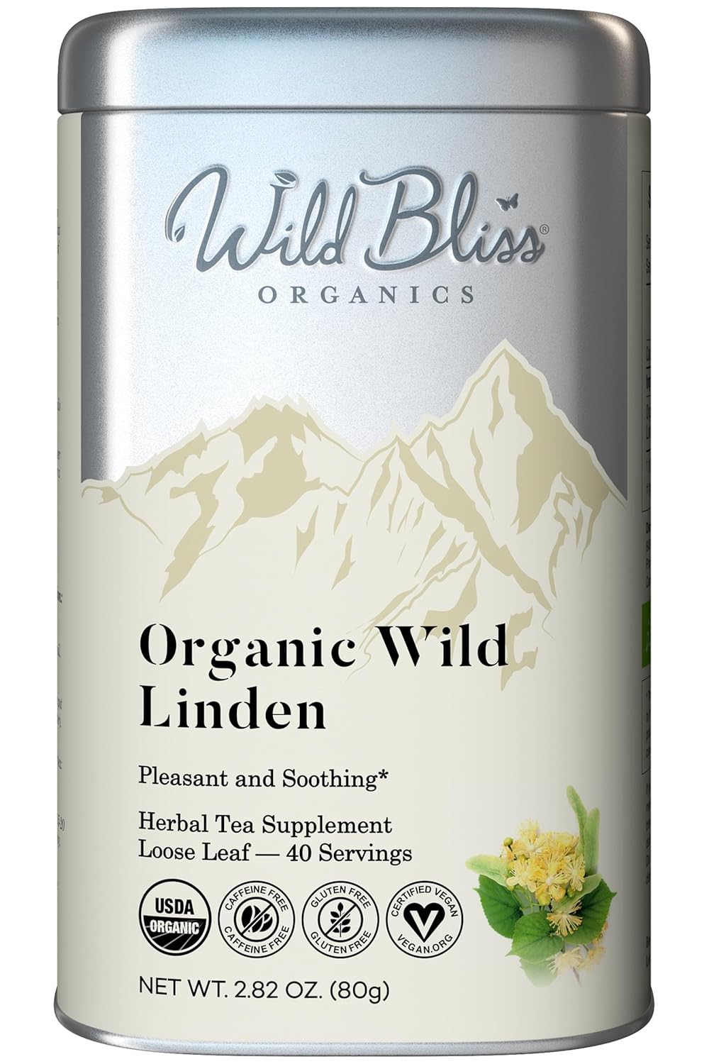 Wild Bliss Organic Linden Flower Tea - Caffeine Free Loose Leaf Calming Herbal Tea - 2.82 Ounces - 40 Servings