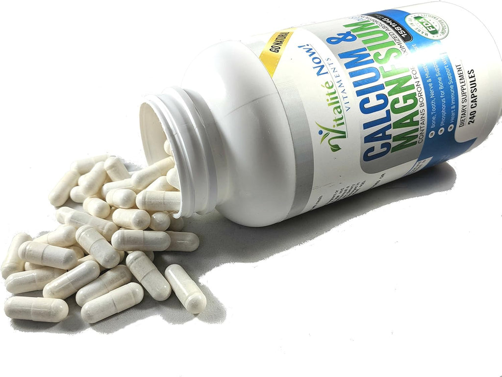 Best Calcium & Magnesium + Vitamin D3 400 IU - Highly Absorbable with Boron - 10 Forms of Calcium + Phosphorus for Bone Strength - All Natural - 240 Capsules - 2 Month Supply!